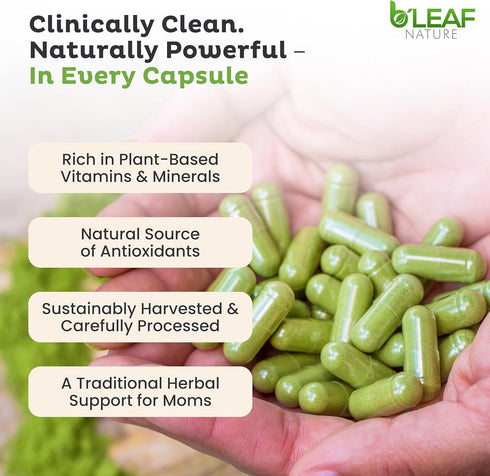 B'LEAF NATURE Organic Moringa Pure Capsules 1000mg, 180 Count – Moringa Capsules with Organic Olefeira Powder for Immune Support, Energy & Balance...