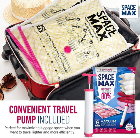 Small 6 Pack | SPACE MAX Premium Space Saver Vacuum Storage Bags - Save 80% More Storage Space - Reusable, Double Zip Seal & Leak Valve, Includes ...