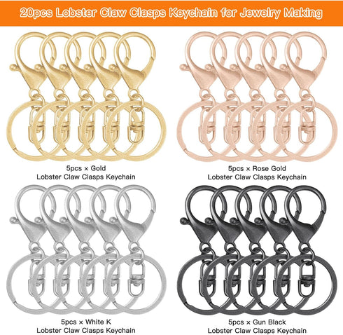 20pcs Lobster Claw Clasps Keychain for Jewelry Making,Metal Lobster Clasp Lobster Claw Clasps Hook with Flat Split Keychain Ring with Swivel Trigg...