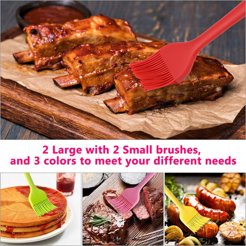 Silicone Basting Pastry Brush Set 4 Pack Heat Resistant Spread Oil Butter Sauce for BBQ Grill Barbeque Kitchen Baking Cooking Pastries, 2 Large & ...