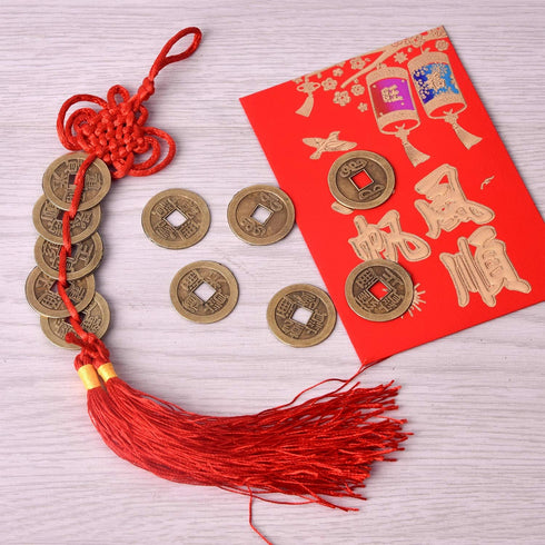 Coopay 240 Pieces Chinese Coins New Year Feng Shui Coins Good Luck Fortune I-Ching Ornament with Red Lucky Pouch for Health and Wealth (1 Inch and...