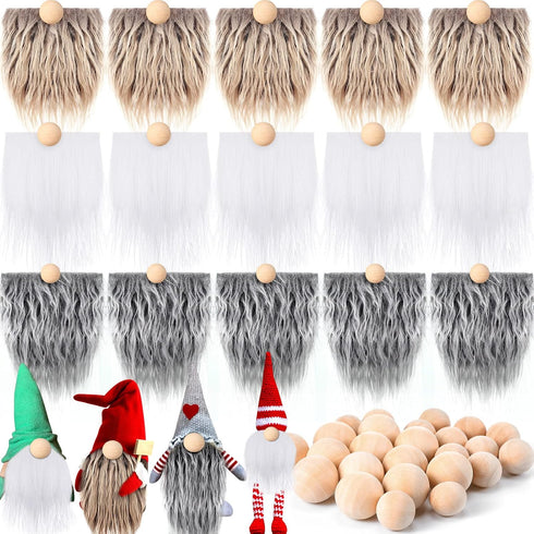 15 Pcs Gnome Beards for Crafting Easter Day Faux Fur Fabric Precut Gnomes Beards Handmade 30 Pieces Wood Balls for Halloween Christmas Valentine's...