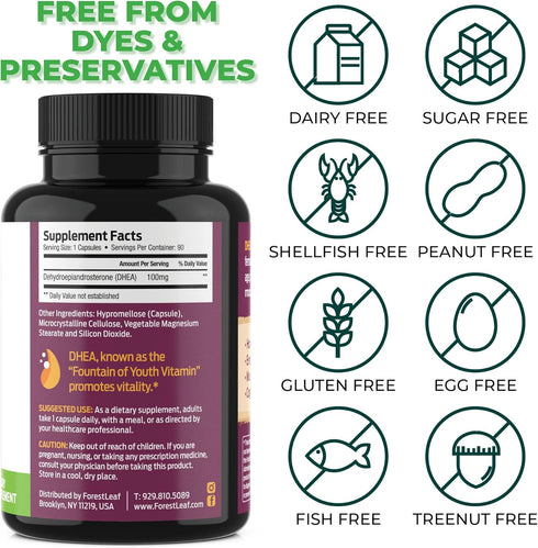 DHEA 100mg | DHEA Supplement for Women | DHEA Supplement for Men | Pure High Strength Micronized Dehydroepiandrosterone | Supports Energy, Hormone...