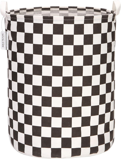 Sea Team 19.7 Inches Large Sized Waterproof Coating Ramie Cotton Fabric Folding Laundry Hamper Bucket Cylindric Burlap Canvas Storage Basket with ...