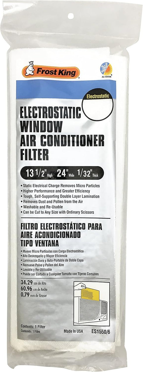 Frost King ES1550/6 Window Air Conditioner Electrostatic Filter, 13.5" x 24" x 1/4", White...