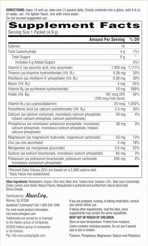 Emergen-C Zero Sugar 1000 mg Vitamin C Powder for Daily Immune Support Caffeine Free Vitamin C Supplements with Zinc and Manganese, B Vitamins and...