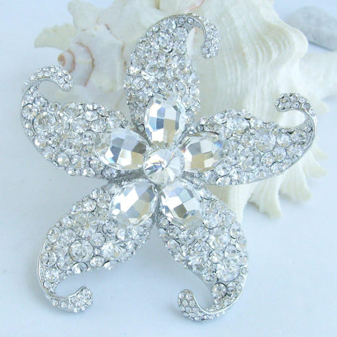 Sindary Charming 3.15" Austrian Crystal Starfish Brooch Pin Pendant BZ4824...