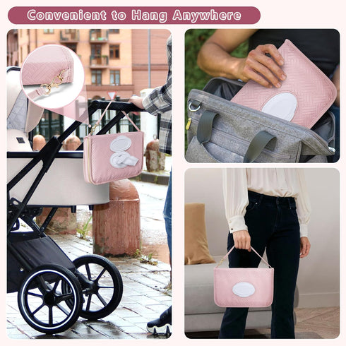 Diaper Clutch Bag with 2 Pieces Wipes Dispensers, Small Diaper Bag with Multiple Pockets for Storage of Baby Necessities, Baby Travel Essential, P...