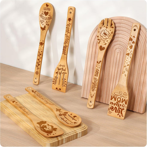 Premium Mother’s Day Bamboo wooden spoons for cooking - ideal wooden cooking utensils set Gifts For mom From Daughter - Wood Spoons for Cooking - ...