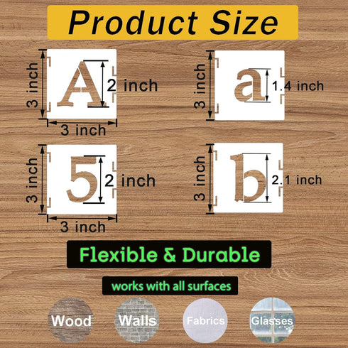 2 Inch Alphabet Letter Stencils, 65 Pcs Reusable Plastic Letter Number Symbol Interlocking Drawing Template Kit for Painting on Wood, Wall, Fabric...