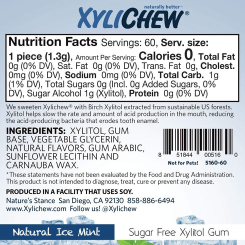 Xylichew 100% Xylitol Chewing Gum - Non GMO, Non Aspartame, Gluten Free, and Sugar Free Gum - Natural Oral Care, Relieves Bad Breath and Dry Mouth...