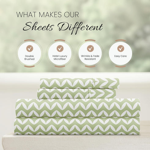 Linen Market Double-Brushed Patterned Microfiber Queen Sheet Set 4 Piece – Oeko-TEX Certified Ultra Soft & Wrinkle-Free - 16" Deep Pocket Sheets -...