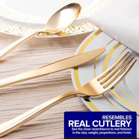75 Pieces Heavy Duty (Gold) Plastic Silverware Set, Disposable Cutlery Set, Great for Parties, Weddings, and Catering, Flatware Utensils Included:...