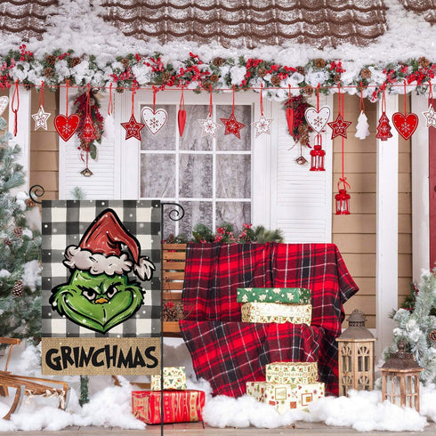 Chritmas Garden Flags for Outdoor,Buffalo Plaid with Small Yard Flag,Seasonal Xmas Decors for Winter Holiday Farmhouse Outside 12x18 Double Sided...