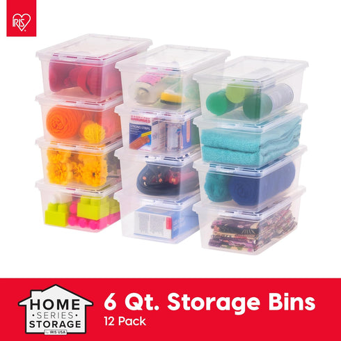 IRIS USA 7 Quarts Plastic Storage Container Bin with Latching Lid, 12 Pack, Nestable Box Tote Closet Game Organization Teacher Tools Art Supplies ...