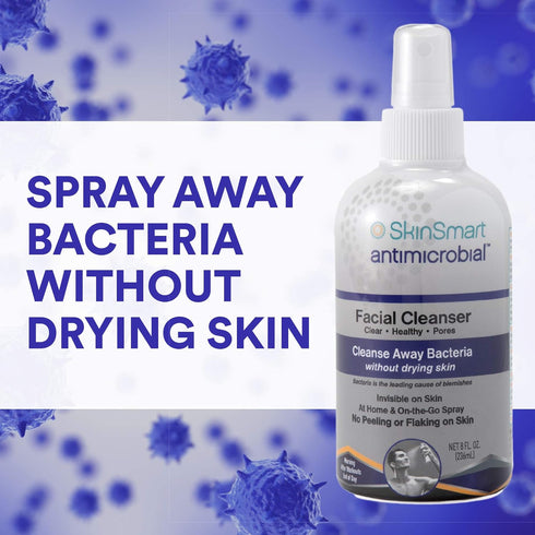 SkinSmart Facial Cleanser for Acne, Targets Bacteria for Active Teenage Athletes Post Workout and Adult Acne, 8 oz Spray Bottle, Safe for Multiple...