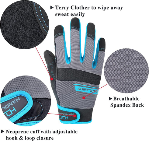HANDLANDY Grip Work Gloves for Women Men, Safety Utility Yard Working Gloves, Flexible Touch Screen Mechanics Gloves (Grip-upgraded, Medium (Pack ...