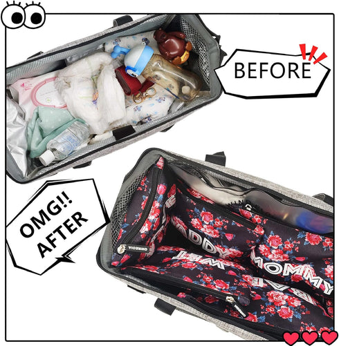 6 Pcs Diaper Bag Organizing Pouches Set Floral Print, Insert for Clothes, Bottles, Wet Bag Cloth Diapers, & Baby Essentials Clutchb Waterproof Wet...