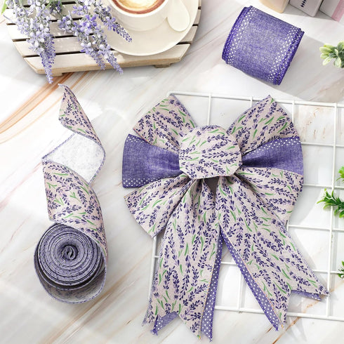 Lavender Wired Edge Ribbon Purple Flower Craft Ribbon Spring Summer Floral Fabric Ribbon for Wreath Bow Making DIY Crafts Wrapping Party Decor Sup...