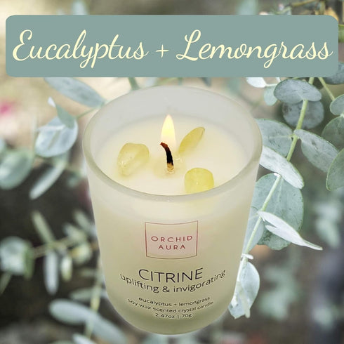 Soy Candles with Healing Crystals. Citrine, Rose Quartz, Amethyst Crystal. Eucalyptus + Lemongrass, Jasmine + Sandalwood, Clary Sage + Lavender. 3...