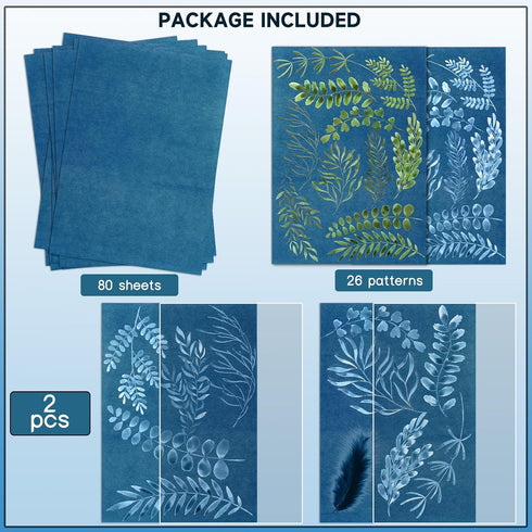 NOVWANG 80 Pcs Cyanotype Paper, High Sensitivity Sun Print Paper Cyanotype Kit with 2 Dedicated Clear Sleeves and 1 Pack Template, Sun Art Paper D...