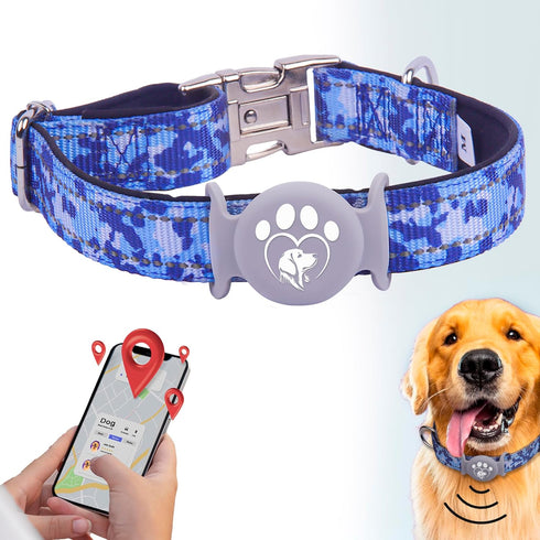 Airtag Dog Collar, Waterproof Airtag Holder, Apple Airtag Dog Collar, Heavy Duty Dog Collar, Adjustable, Soft, and Reflective for Medium and Large...