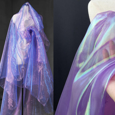 5 Yard Magic Iridescent Laser Gradient Organza Fabric Holographic Gauze Fabric for Wedding Dress, Curtain, Photography Background, Party Crafts, D...