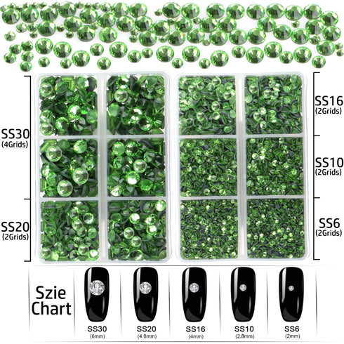 LPBeads 6400 Pieces Hotfix Rhinestones Peridot Flat Back 5 Mixed Sizes Crystal Round Glass Gems with Tweezers and Picking Rhinestones Pen...
