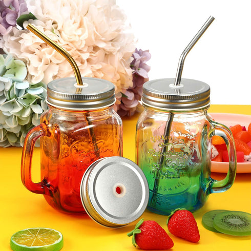 Mudder 8 Pieces Metal Regular Mouth Mason Canning Jar Lids with Straw Hole Leak Proof Reusable Jar, 2.7 Inch (Silver)...