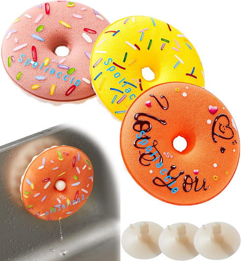 3 Pack Cute Cleaning Sponges Set with Suction Cup, Round Soft Sponge High Efficient Absorbing for Showering, Dishwashing & Cleaning for Household,...
