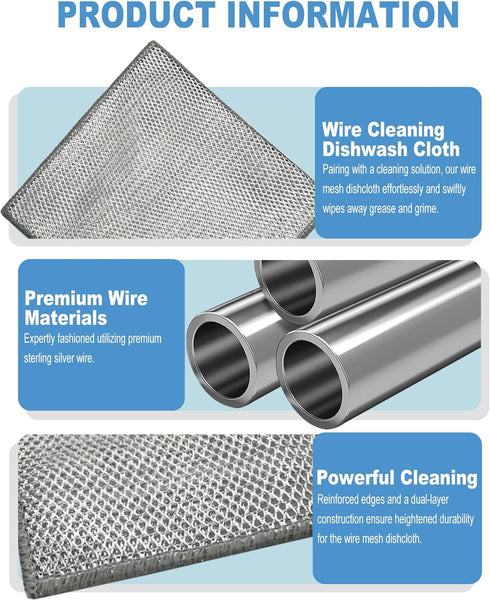 Wire Cleaning Dishwash Cloth - Kitchen Washcloths for Washing Dishes, Multipurpose Wire Dishwashing Rags for Wet, Dry, Easy Rinsing, Reusable?Pack...