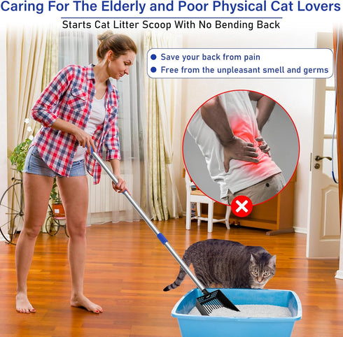 JAMIEWIN Extendable Cat Litter Scoop, Long Handle Litter Sifting Shovel, No Bending Back Detachable Cat Litter Sifter Non-Stick Heavy Duty Metal P...