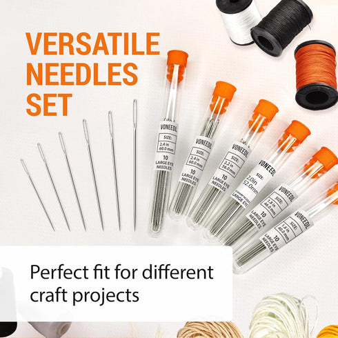 VONEEDL 60 PCS Large Eye Sharp Needles - Easy to Thread Big Eye Sewing Needles, Embroidery Needles (6 Sizes)...