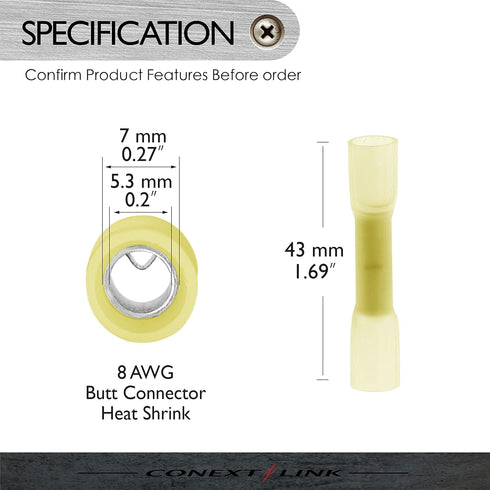 Conext Link BCHS8-25 Heat Shrink Butt Connector 25 Pack (8 Gauge Yellow) ?17133?...
