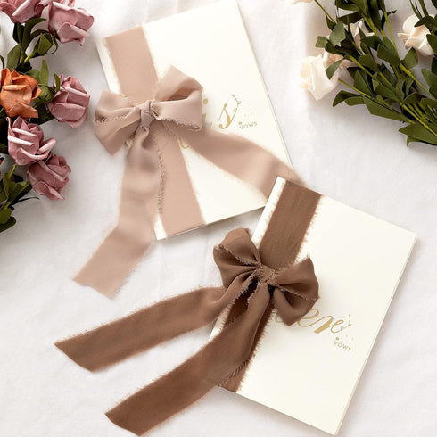 Chiffon Ribbon, 6 Rolls Brown Handmade Fringe Chiffon Silk Ribbons, 1.5" x 7Yd Ribbon Set for Gift Wrapping, Wedding Invitations, Bouquet Wrap, Br...