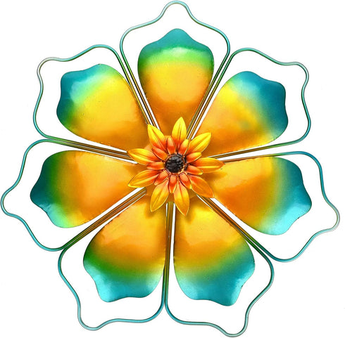 Metal Flowers Wall Decor Wire Framed Flower Metal Wall Art Decorations Hanging For Outdoor Porch Yard Garden,Blue 12x12 inches...