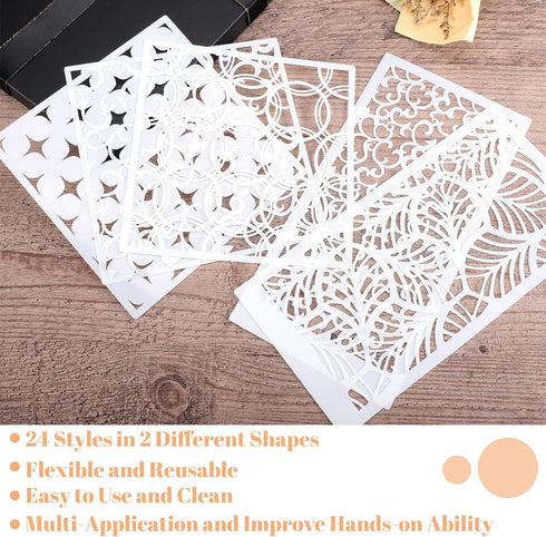 24Pcs Stencils for Painting, Reusable Geometric Painting Stencils Abstract Layering Stencil for Painting on Wooden Furniture Floor Decor DIY Suppl...