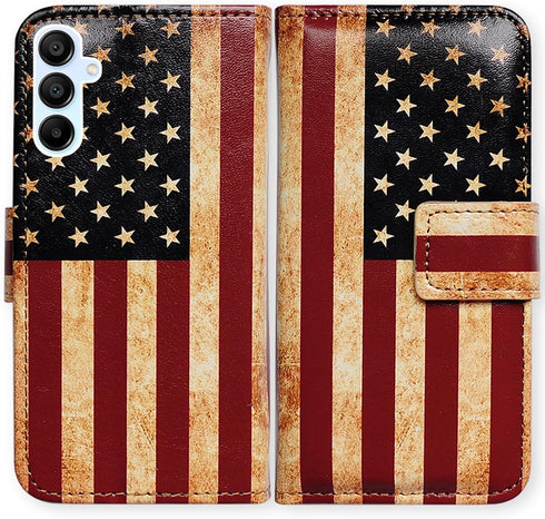 Bcov Galaxy A15 5G Case,Retro American Flag Leather Flip Phone Case Wallet Cover with Card Slot Holder Kickstand for Samsung Galaxy A15 5G...