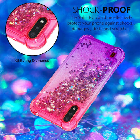 for Galaxy A01 Case with Tempered Glass Screen Protector,Glitter Bling Floating Liquid Sparkle Quicksand Women Girls Cute Clear TPU Phone Cover Pr...