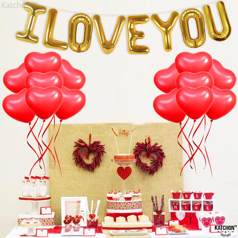 KatchOn, I Love You Balloons and Heart Balloon - 16 Inch, Pack 28 | Red Heart Balloons for Romantic Decorations Special Night | I Love You Decorat...