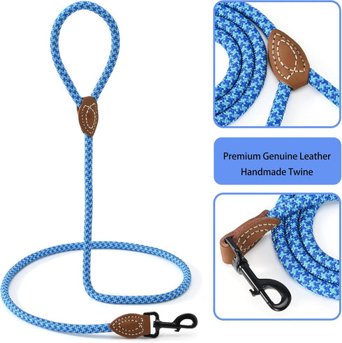 Mile High Life | Mountain Climbing Dog Rope Leash with Heavy Duty Metal Sturdy Clasp | Genuine Leather Tailored Connection with Strong Stitches (S...