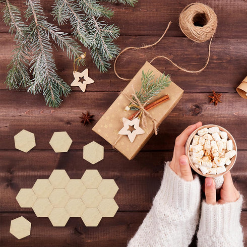 200PC 10MM Beech Wooden Hexagonal Pieces Ornaments Wooden Shapes Ornaments Embellishment DIY Crafts Decorations for Wedding Birthday Christmas...