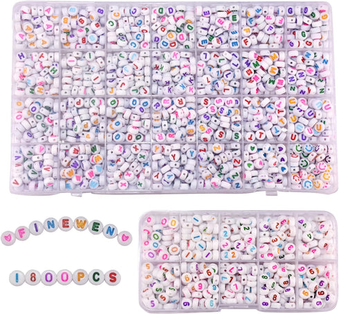 1400Pcs Letter Beads with 400Pcs Number Beads, Round Letter Beads 4x7mm Acrylic Alphabet Beads and Number Beads, Friendship Bracelets Jewelry Maki...
