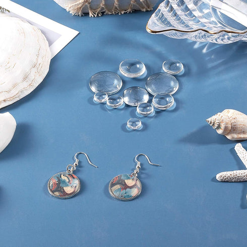 Clear Glass Cabochon, 10-25mm 5 Size Transparent Flat Back Glass Dome Round Crafting Cabochon Glass Bead Cabochon Tile for Animal Eye Photo Cameo ...