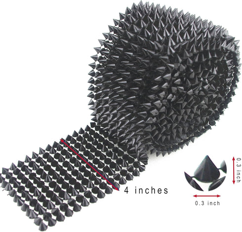 2/3 Yard Silver Sew Stitch On Pointed Spike Stud Cone Flatback Punk Rock Trim Mesh Bead Craft(Silver)...