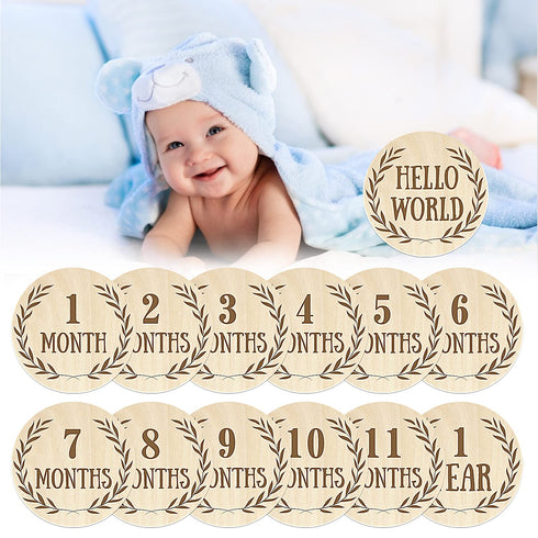 Baby Milestone Cards Wooden Monthly Cards and Infant First, Double Sided Engraved Photo Prop Discs,Gift Set for Baby Shower and Newborn,Come with ...