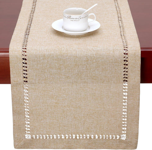 Grelucgo Handmade Hemstitch Beige Table Runner, Rectangular 14 by 90 Inch...
