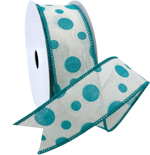 Morex Ribbon Wired Linen Bubble Dots Ribbon, 1.5 inches by 10 Yards, Teal, 7578.40/10-342...