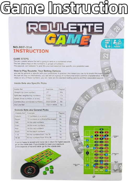 Roulette Wheel Game Set,Board Game for Kids 4-12,Small Size Family Game for Children...