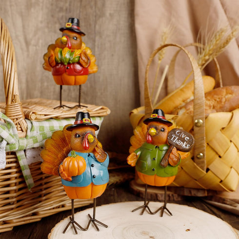 FORUP Thanksgiving Turkey Tabletop Centerpiece Decor, Set of 3 Resin Turkey Friends Decoration for Autumn Fall Thanksgiving Harvest Home Decoratio...